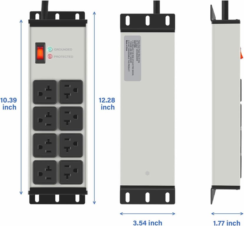 CCCEI Heavy Duty Power Strip Surge Protector 20 AMP, 8 Outlets 12 Gauge Industrial Shop Garage Metal Multiple Outlets, 6 FT Extension Cord 5-15P Adapter High Amp 6-20R T-Slot 20a for Appliance