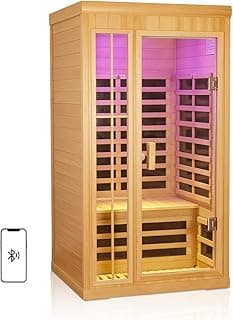 1-2 Person Infrared Sauna, Hemlock Wood Low EMF Far Infrared Saunas for Home, 1350watt Indoor Personal Sauna Room Box with APP Control, Glass Door, Blue-Tooth, LCD, LED Reading Light