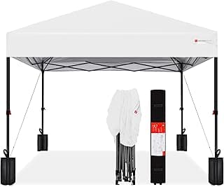 Best Choice Products 10x10ft 1-Person Setup Pop Up Canopy Tent Instant Portable Shelter w/ 1-Button Push, Case, 4 Weight Bags - White