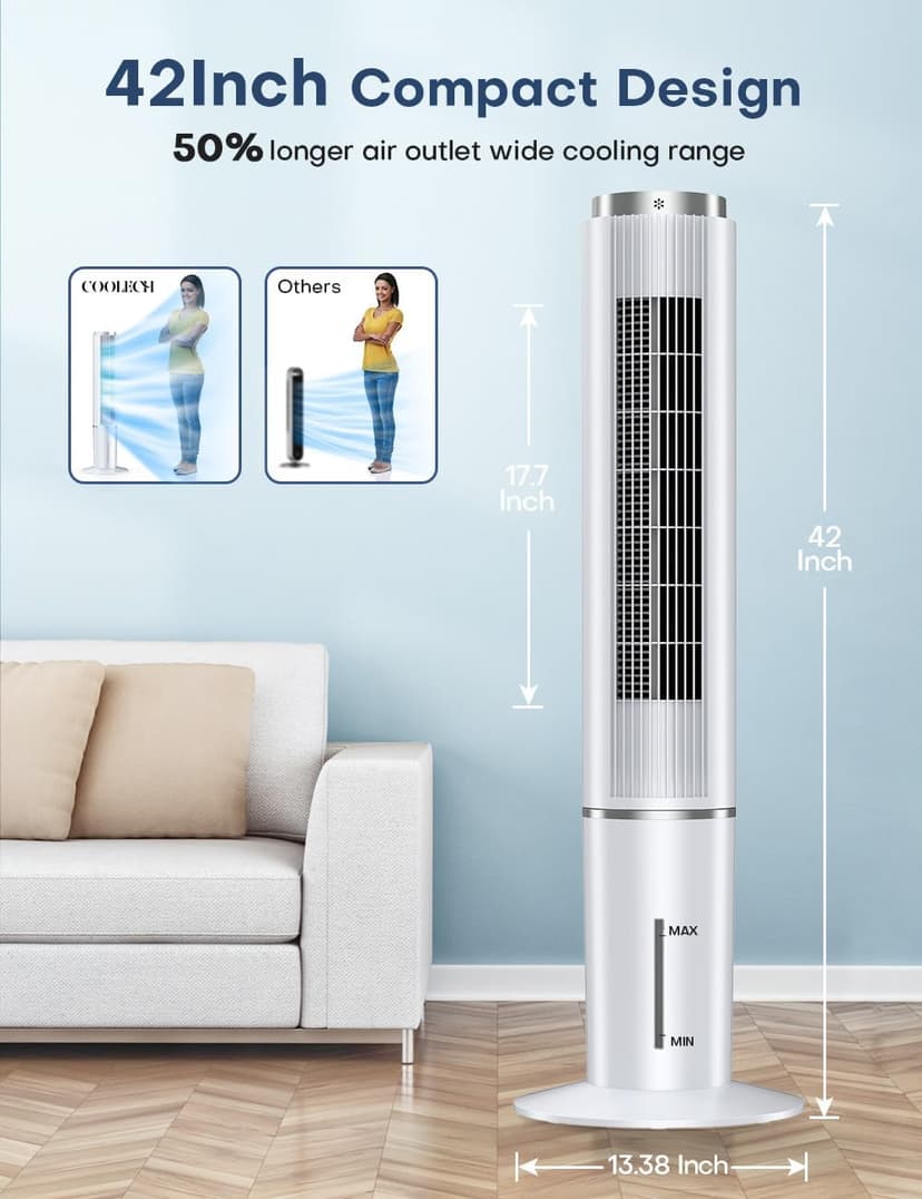 42 INCH Portable Air Conditioners w/LED Touch Screen, 4 Mode&3 Speed,1-Gal Tank for 15H Cooling Evaporative Air Cooler,12H Timer, No Hose No Window Needed, 90° Oscillating AC Unit for Bedroom
