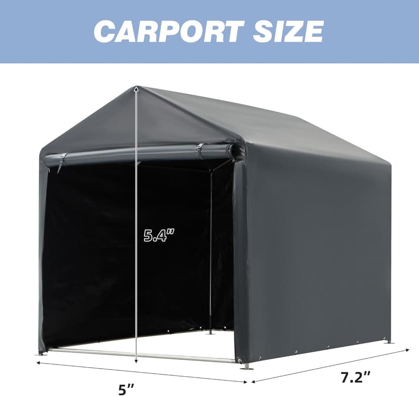 MELLCOM 5 x 7FT Carport Storage Shed, Heavy Duty Outdoor Storage Shed with Rolled up Zipper Door, Carport Canopy for Motorcycles, Bikes and Outdoor Tools