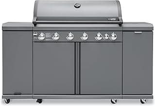 Brand-Man 6 Burner Gas Outdoor Kitchen Island Grill - 72,000 BTU Stainless Steel BBQ Grill Station with Side Burner, Storage Cabinets, Fold-out Prep Table, LPG/NG Convertible, Gray