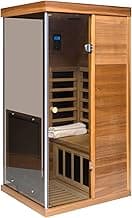 LTCCDSS Far Infrared Sauna, Red Cedar Home Sauna, Indoor Sauna with 6 Heater Panels, 3 Sides Glass Doors, 2 PCS 7 Color Therapy Lights, 1 Small LCD Screen(Left and Right Doors are Shipped Randomly)
