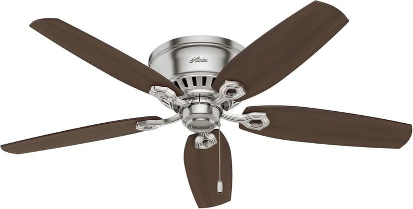 Hunter Fan Company, 53328, 52 inch Builder Brushed Nickel Low Profile Ceiling Fan with LED Light Kit and Pull Chain