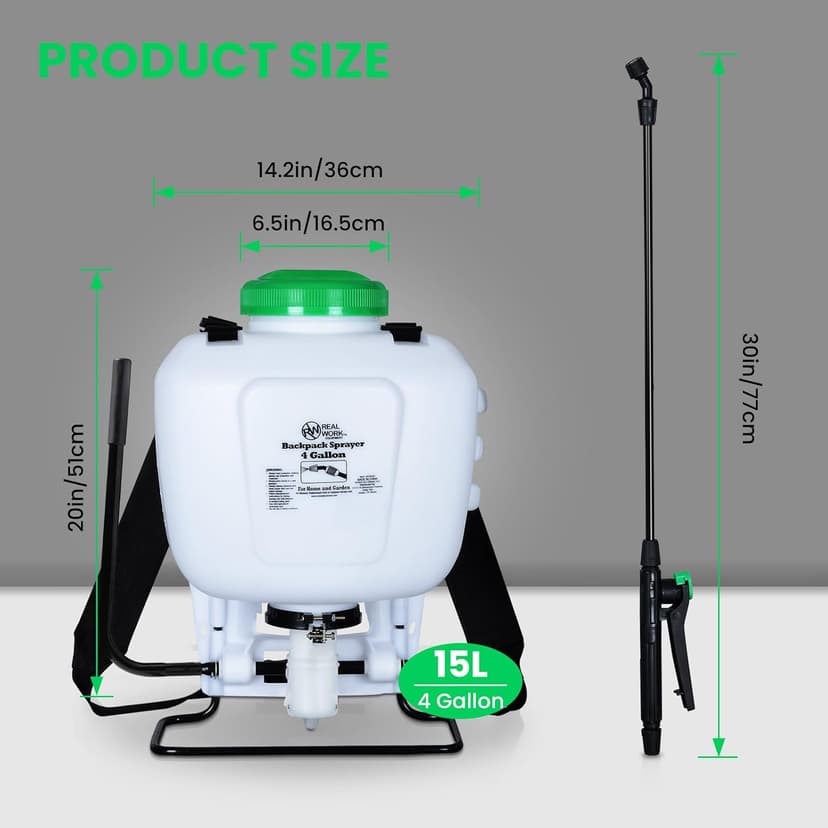 REALWORK 4-Gallon Backpack Sprayer with Padded Shoulder Strap for Pests & Weeds, Watering Garden, and Spraying Plants, in Translucent White
