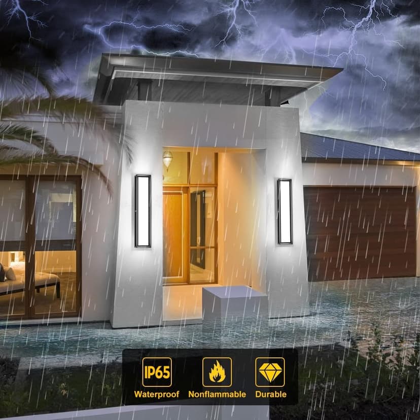 Outdoor Wall Sconce Lights,2Packs 10%-100% Dimmable LED Modern Porch & Patio Wall Light Fixture, 23.6in Black Exterior Sconce Wall Mounted Lights Suitable for Garage Courtyard House(6000K)