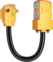MECMO 50 Amp to 20 Amp 110V RV Distribution Adapter, NEMA 14-50P to 4 X 5-20R/15R RV 4-Prong to Mutiple Household Outlet w/ 20amp Circuit Breaker, ETL Listed RV Generator Distribution Cord