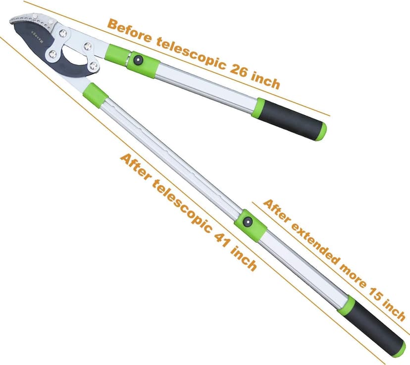 Heavy Duty Anvil & Bypass Lopper with Telescopic Handle (26-41 Inch) - 5-Layer Adjustable Garden Pruner, 2-Inch Branch Cutter for Tree Trimming
