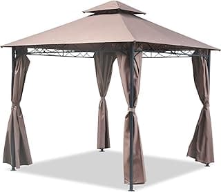 10'x10' Outdoor Patio Gazebo Heavy Duty Steel Frame Canopy with Double Roof, Privacy Curtains, for Garden, Backyard, and Lawn (Brown)