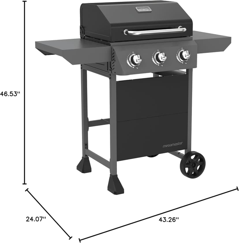 3-Burner Propane Gas Grill with Side Tables, 30,000BTUs, 429.81 SQ. In. Cooking Space, 2 Wheel Transport, Outdoor Kitchen Grill for BBQs, Backyards, Tailgating, and More - 720-1094