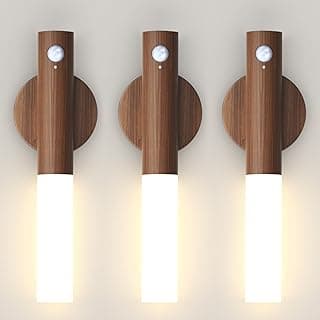Battery-Operated Motion Sensor Night Lights: 2200mAh Rechargeable Wall Sconces Magnetic Wall Lights Wireless Stairway Lights Portable Hallway Light Wooden Wall Lighting for Bedroom Stair Picture