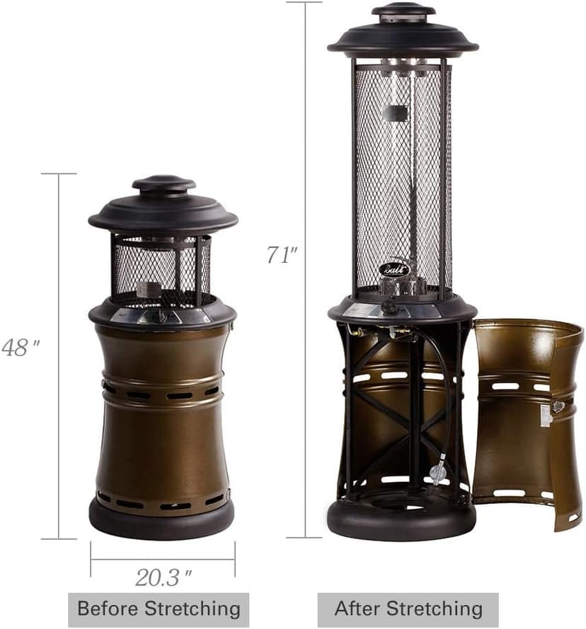 BALI OUTDOORS Gas Patio Heater - Floor-Standing Outdoor Commercial Heater, Round Dancing Flame, Wheels, Glass Tube, Suitable For Balcony, Veranda, BBQ Party