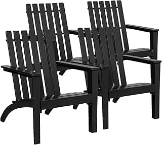 Giantex Adirondack Chair Set of 4 Acacia Wood Outdoor Chairs, 350 lbs Weight Capacity, Weather Resistant Campfire Chairs for Lawn Seating, Garden, Poolside, Balcony, Patio Lounger, Black