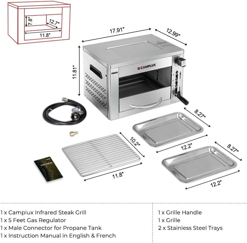 Camplux Propane Infrared Steak Grill,1600℉ Fast Efficient Heating Outdoor Portable Gas Grill with Vertical Cooking,Stainless Steel Single Burner Propane Gas Grill,Perfect for Steak,Ribeyes,Picnic,BBQ