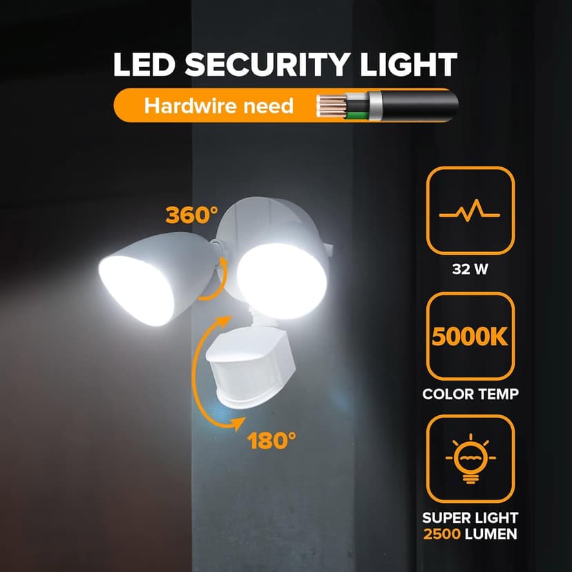 LUTEC 32W 2500 Lumen LED Security Lights Motion Sensor Light Outdoor, 5000K Daylight, IP65 Waterproof, Dusk to Dawn, Motion Detector Flood Light for Garage, Yard, Porch-White