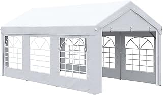 Outsunny 19.7' x 9.7' Heavy Duty Party Tent & Carport with Removable Sidewalls and Double Doors, Large Canopy Tent, Sun Shade Shelter, for Parties, Wedding, Outdoor Events, BBQ, White