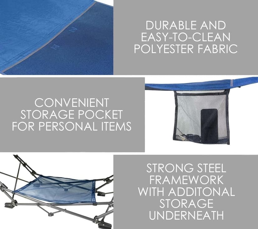 Zenithen Limited Outdoor Indoor Portable Foldable Metal Framed Lounge Hammock Furniture for Camping, Backyard, and Patio, Full Sized Hammock with Storage, Blue