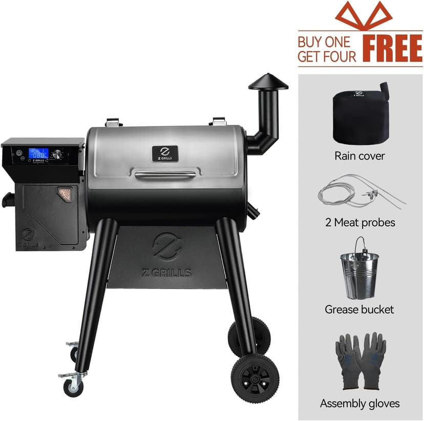Z GRILLS Wood Pellet Grill Smoker with PID 2.0 Controller, 459 SQ.IN, 450°F Max Temperature, 8 in-1 BBQ Grill, LCD Screen, Meat Probes, Rain Cover, Backyard Camping Bake and Roast, 450E