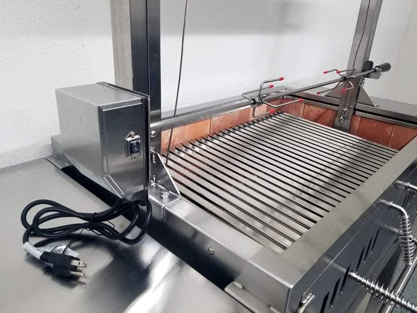 Built In/Table Top Charcoal Outdoor BBQ, Stainless Steel #430 Body and #304 Grates, Rotisserie Parrilla Santa Maria/Argentine Grill Spit