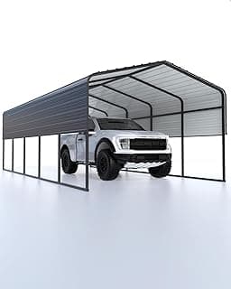 13'x26'x10' Oversized Heavy-Duty Metal Carport, Large Sturdy Car Garage with Extended Side Panels and Corner Support Poles, Outdoor Metal Carport Kit for Cars, Boats, Tractors