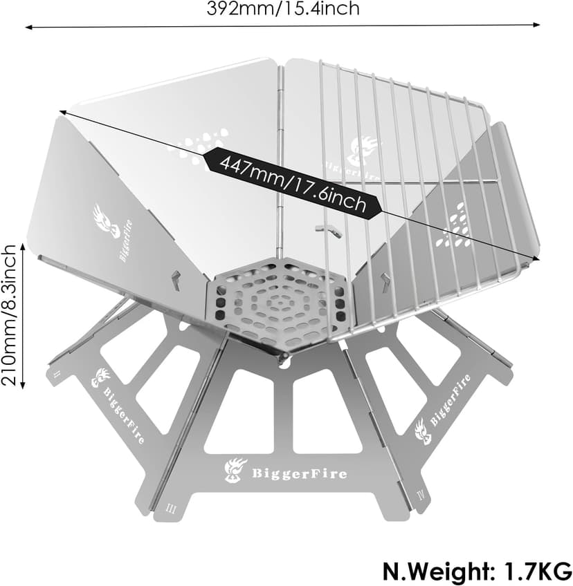 Foldable Portable Fire Pit,Stainless Steel Fire Pits with Charcoal Grill Net and Storage Bag,Camping Fire Pit Grill for Patio Outdoor Barbecue Campfire Bonfire