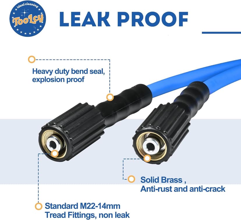 TOOLCY Wearproof Pressure Washer Hose 50ft, 3400 PSI Kink Resistant Power Washer Hose 1/4 in., Replacement Power Wash Hose with M22 and 3/8" Quick Connection Kit for Gas & Electric