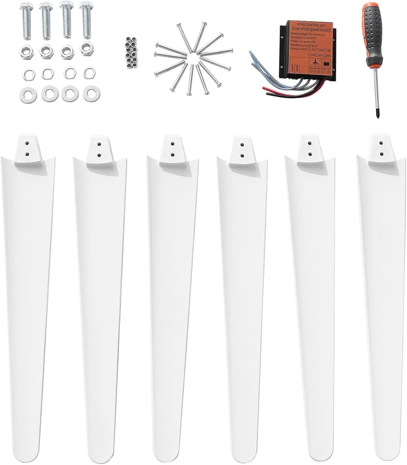 800W Wind Turbine Generator Kit, 6-Blade 12V/24V Wind Energy System, Durable Electromagnetic Power Generator for Home, RV, and Off-Grid Use White