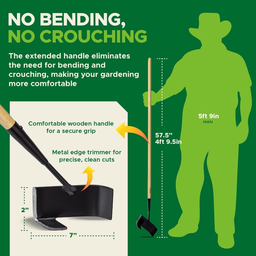 Edging Shovel for Landscaping - Garden Edging Tool for Landscaping, Hand Edger Lawn Tool for Precise Clean Borders, Long Handle Manual Edger for Lawn, Sidewalk, Flower Beds & Pathways - KWIK EDGE Tool