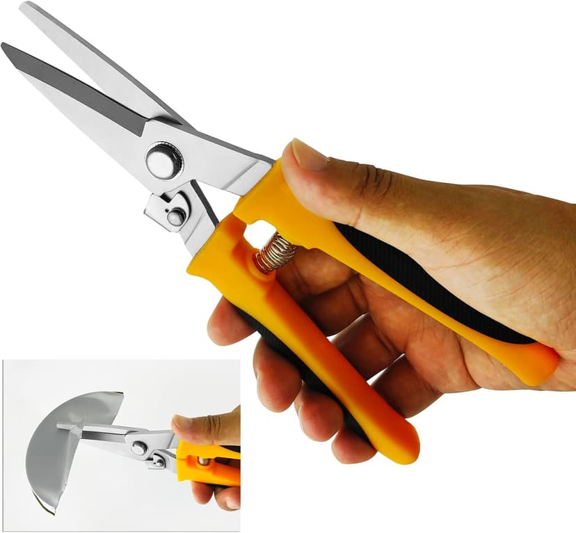 8" Aviation Tin Snips for cutting metal sheet,Heavy Duty Scissors with Safety Lock,Metal Snips cut wires,cardboard,branches,light metal,plastic zip ties,Fabric