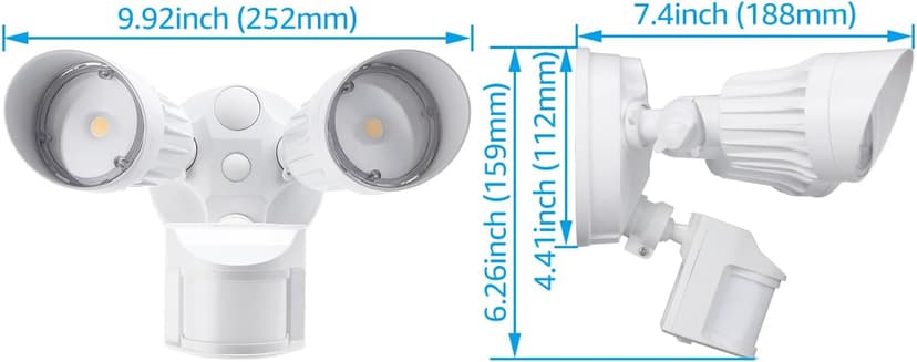 LEONLITE COB LED Security Light, Motion Sensor Flood Lights Outdoor, Aluminum, 3 Modes Motion Detector+Dusk to Dawn+Switch Control, 100-277V, Adjustable 2-Head, IP65, 5000K Daylight, ETL, White