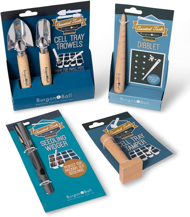 Gardener's Supply Company Ultimate Seed Starting Tool Set | includes 2 Mini Trowels, Cell Tray Tamper, Seedling Widger & Dibbler Stainless Steel & Beech Wood Tools Great Gardening Gift