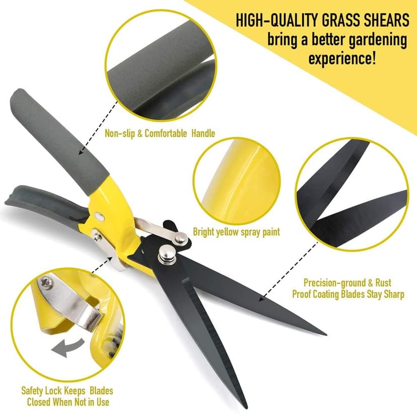 Jardineer Grass Shears Handheld, Razorsharp Hand Grass Clippers, Non-Slip Grass Clippers & Shears, Grass Shears Manual for Lawn, Hand Shears and Clippers for Grass