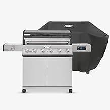 Monument Grills 6-Burner Convertible Natural Gas Smart bbq Grill Stainless Steel Denali 605 with BBQ Cover