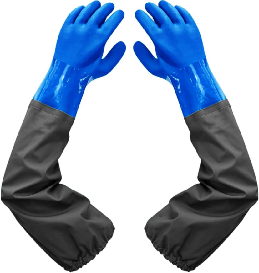 Haiou PVC Chemical Resistant, Long Rubber, Heavy Duty Waterproof Gloves for Chemical and Acid Work, 25 inches, Large-(Blue)
