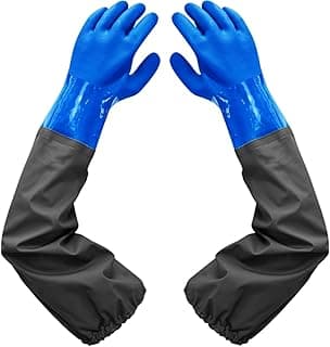 Haiou PVC Chemical Resistant, Long Rubber, Heavy Duty Waterproof Gloves for Chemical and Acid Work, 25 inches, Large-(Blue)