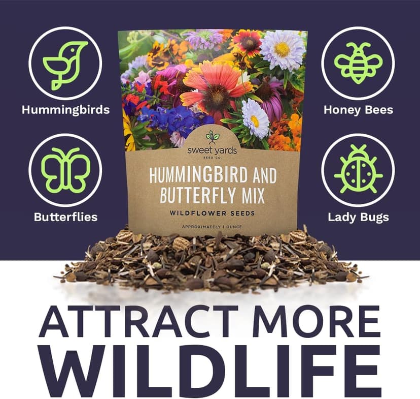 Wildflower Seeds Butterfly and Humming Bird Mix - Large 1 Ounce Packet 7,500+ Seeds - 23 Open Pollinated Annual and Perennial Species