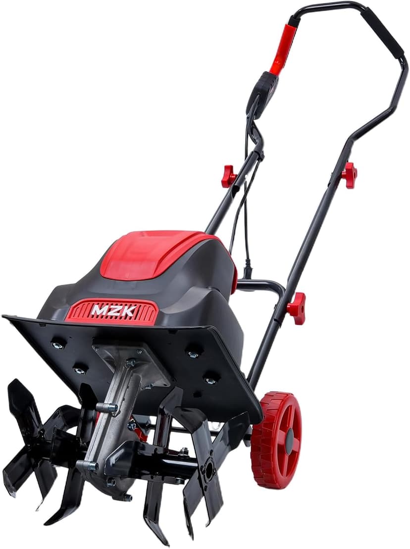 MZK 10-Amp 12-Inch Corded Electric Tiller/Cultivator for Gardening, 8-inch tillling Depth with Adjustable Wheels, Electric Garden Rototiller for Garden Soil Digging