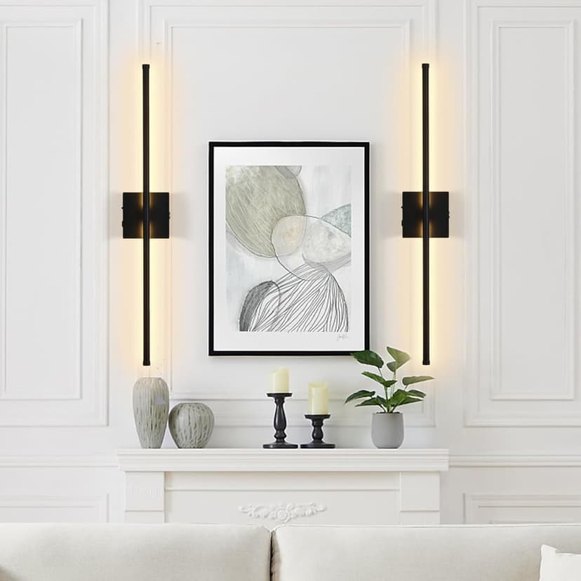 LED Wireless Wall Sconce with Remote Control (Set of Two), USB Rechargeable Battery Powered Indoor Wall Lamps, Dimmable, 360° Rotate,Timing, 28.3 inch Black Wall Lights for Hallway/Living Room/Bedroom