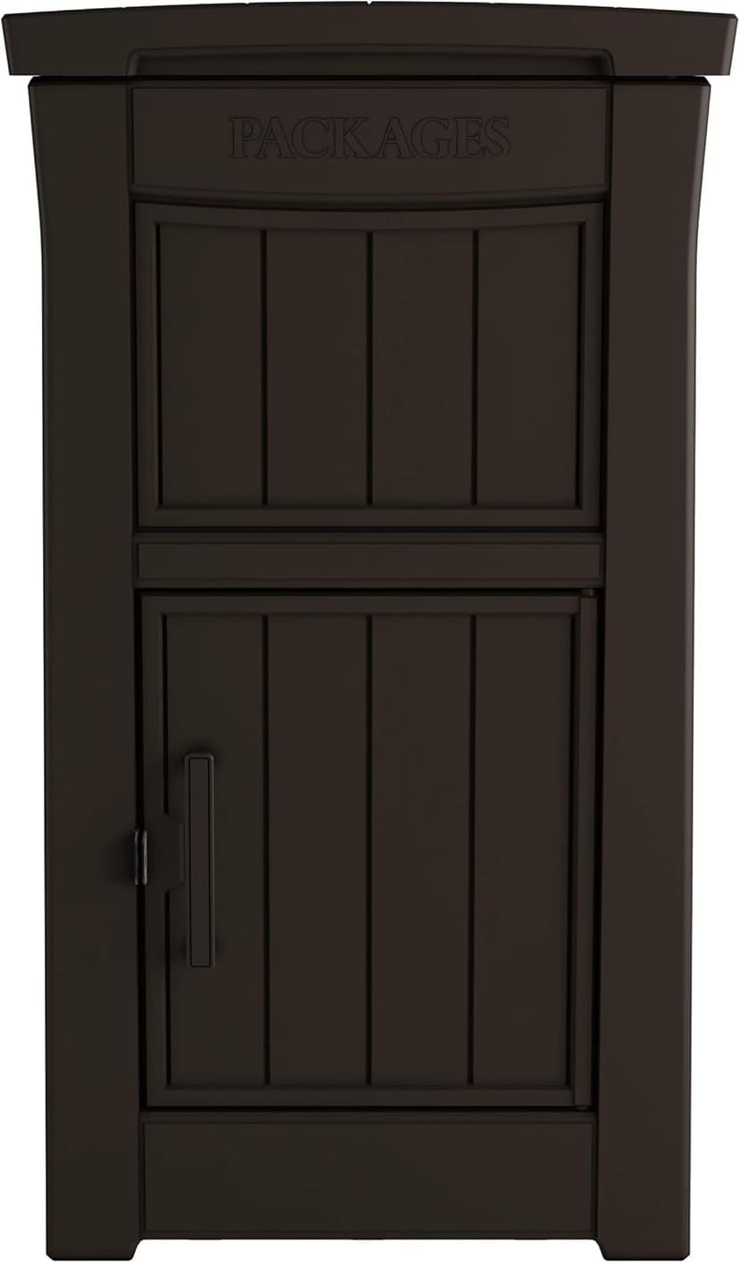 Keter Delivery Box for Porch with Lockable Secure Storage Compartment to Keep Packages Safe, One Size, Brown