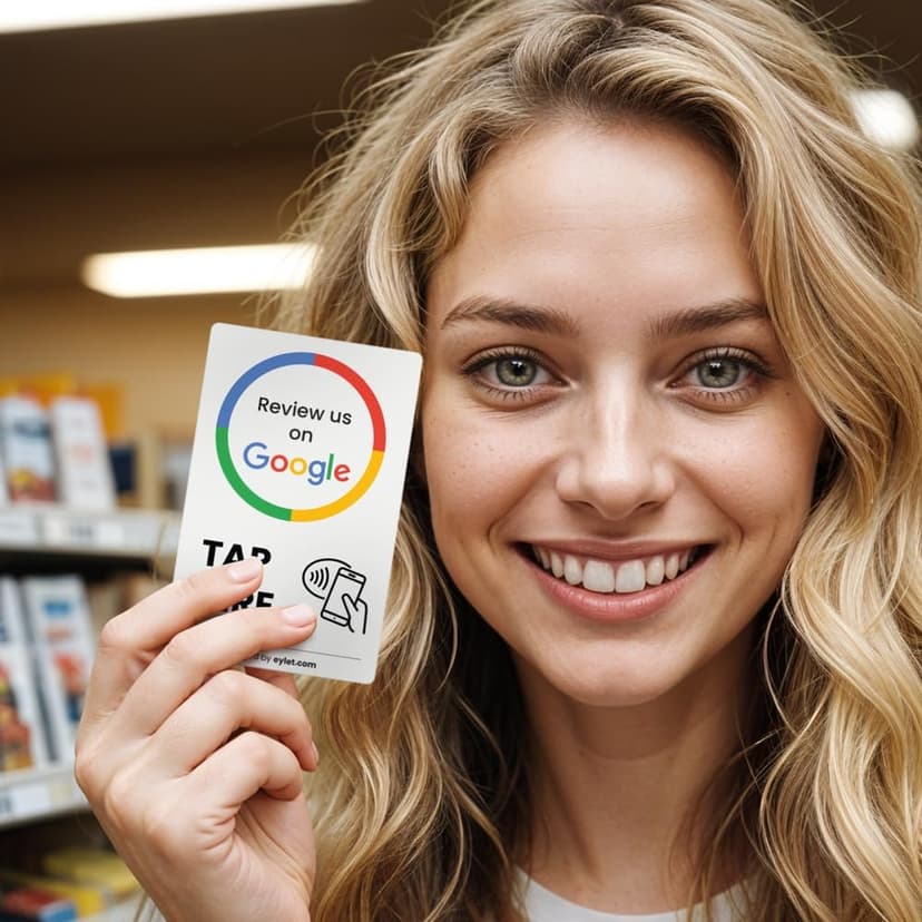 Google review card v3 from eylet | No Subscription, faster NFC Taps and QR code for instant sharing of the Google review link for your business, works with iPhone and Android.