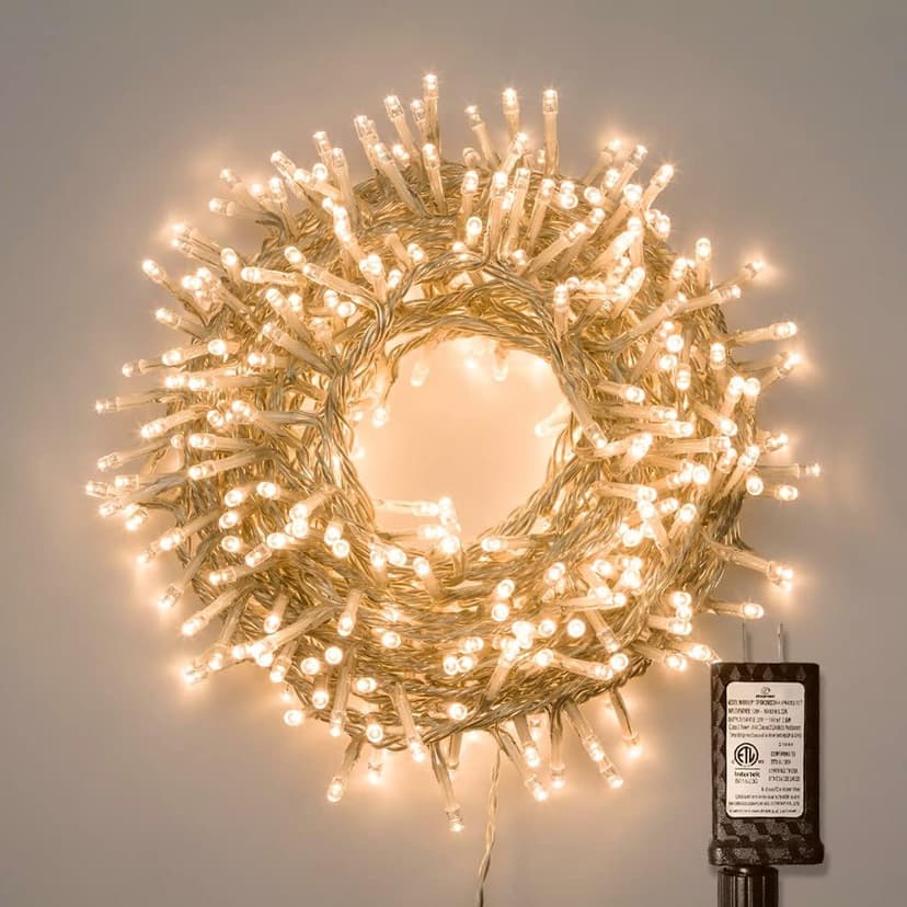 gresonic 99ft 300 LED String Lights Indoor Outdoor, Warm White Christmas Lights Clear Wire, 8 Modes Waterproof Twinkle Fairy String Lights Plug in for Tree Room Bedroom Wedding Decorations