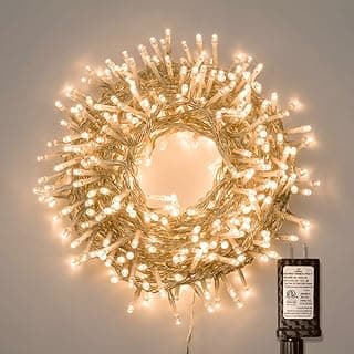 gresonic 99ft 300 LED String Lights Indoor Outdoor, Warm White Christmas Lights Clear Wire, 8 Modes Waterproof Twinkle Fairy String Lights Plug in for Tree Room Bedroom Wedding Decorations