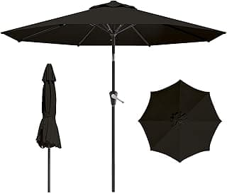 9 FT Patio Umbrella for Outdoor, Outdoor Umbrella with Push Button Tilt and Crank, Outdoor Patio Umbrellas with 8 Sturdy Ribs for Market, Garden, Deck, Backyard, Pool (Black)
