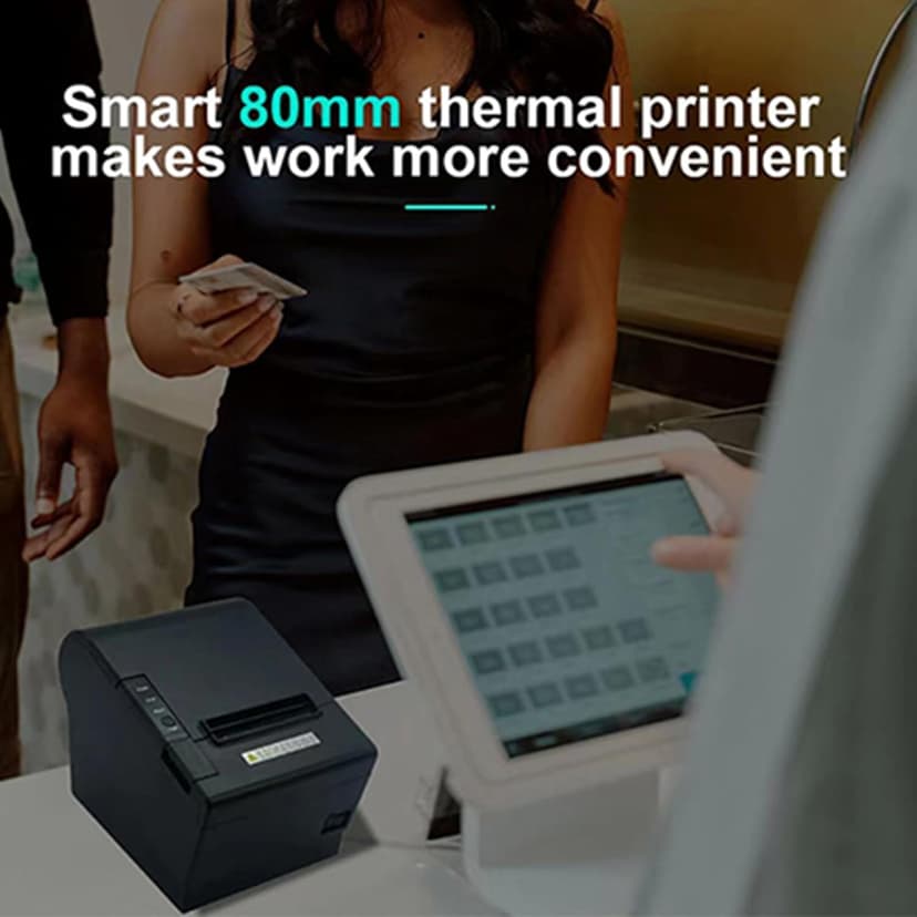 80H 80mm Restaurant Auto cutter wireless Android Thermal Receipt Bill Ticket Printer for Small Business, Compatible with Android/Windows, Not for iOS/iPad/Mac (Bluetooth+LAN/Ethernet+USB)