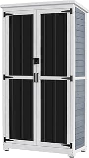 GDLF Outdoor Storage Cabinet Wood & Metal Garden Shed with Waterproof Roof and Sturdy Lockable Doors 66"