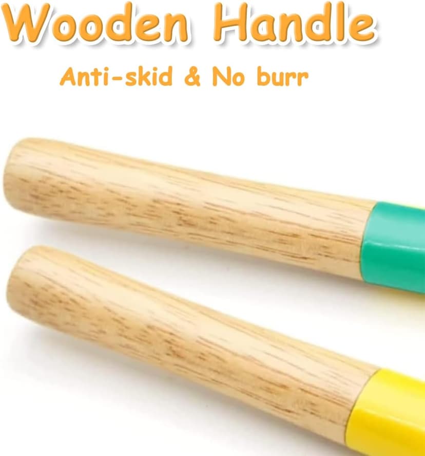 Beach Toys for Kids, 6Pcs 8'' Kids Gardening Tools Sand Toys Set, Metal Garden Tools with Sturdy Wooden Handle, Cylinder, Spoon, Fork, Rake, Flat & Pointed Shovel, Gifts for Children