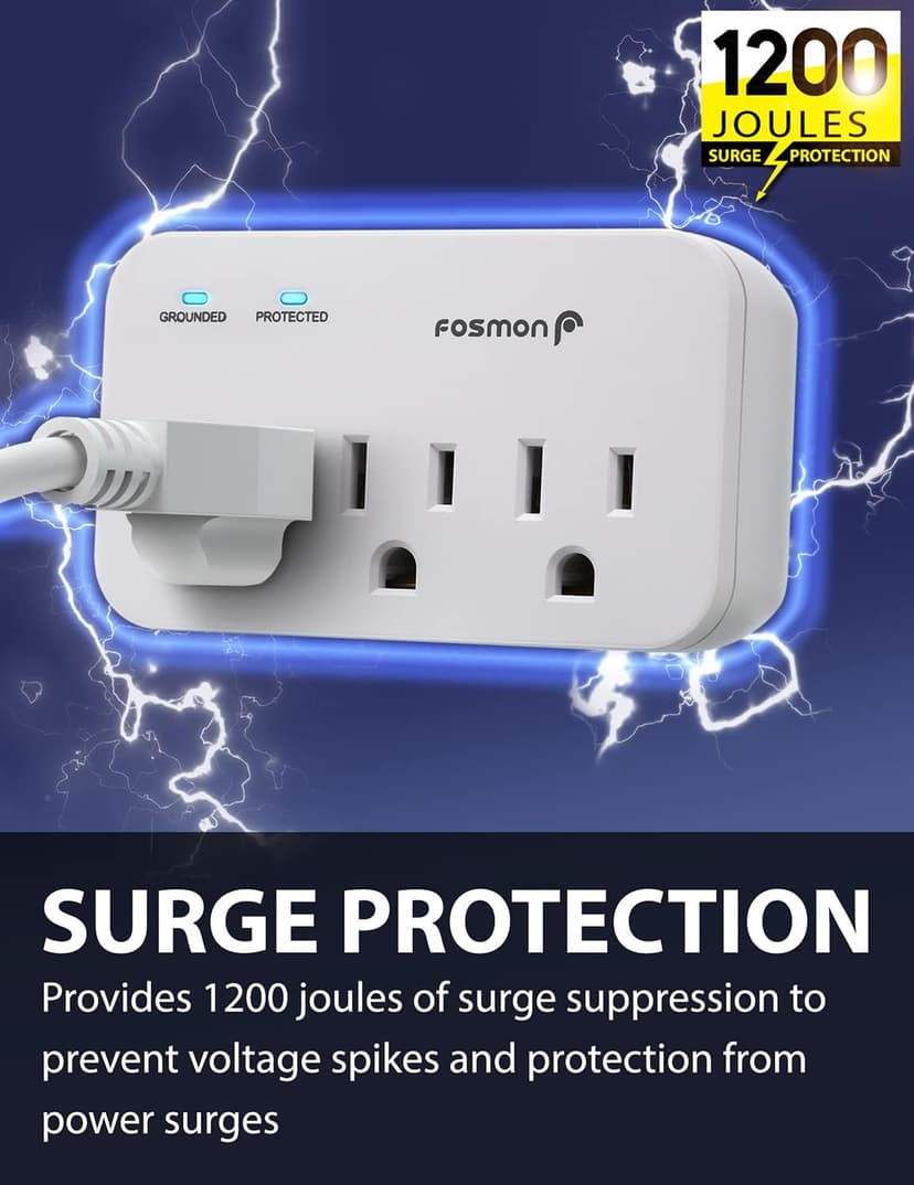 Fosmon Refrigerator Surge Protector, 3 Outlet Heavy Duty Appliance Surge Protector with High Joules for Fridge, Microwave, Washing Machine, Garage Door, 1200J, 1875 Watts, 3 Prong, ETL Listed