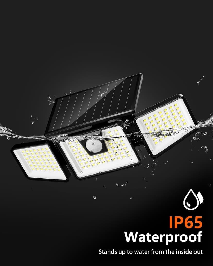 INCX Solar Lights Outdoor Waterproof, 3000 LM 156 LED Motion Sensor Outdoor Lights, 3 Heads Solar Powered Security Flood Light Motion Detected Spotlight for Patio Garage Yard Entryways, 2 Pack Black