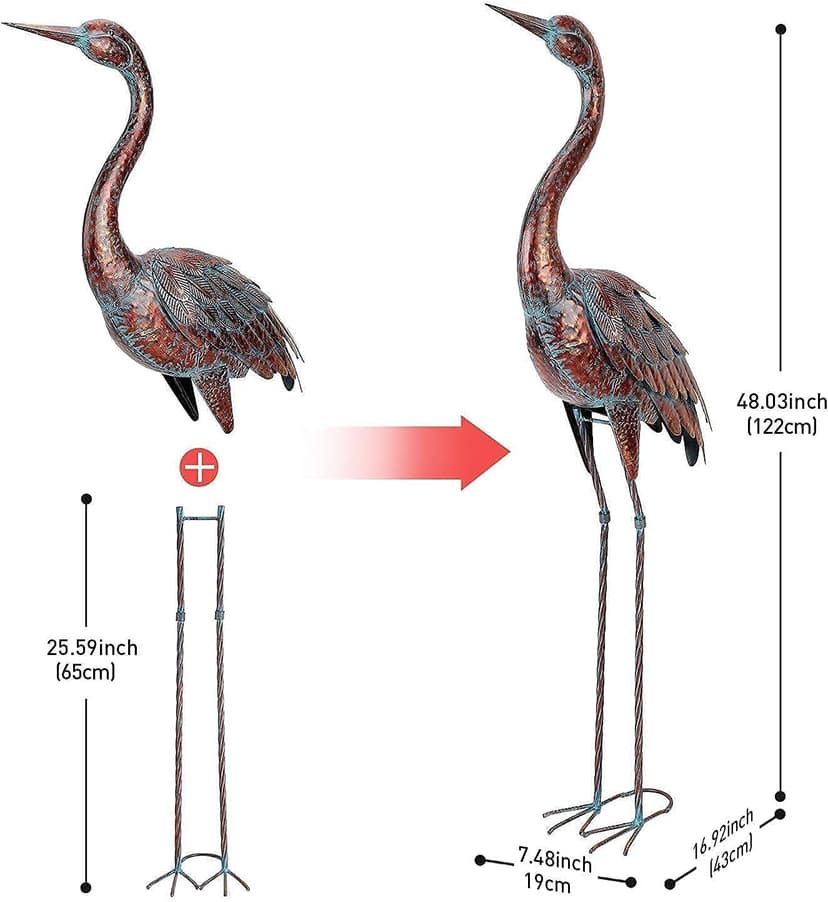 chisheen Outdoor Garden Crane Statues and Sculptures Metal Yard Art Statue for Garden Decoration Large Size