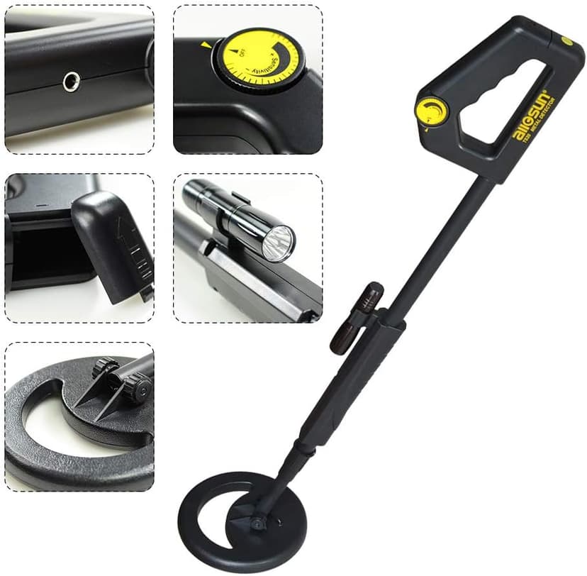 allsun Beach Metal DIY Beginner Detector Adjustable 40.6 Inch Water Full Proof Gold Handheld Metal Finder 6” Search Coil Black